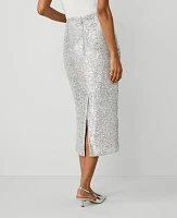 Ann Taylor Sequin Column Midi Skirt Silver Spark Women's