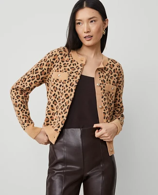 Ann Taylor Petite Leopard Print Cardigan Size 2XS Tan Women's