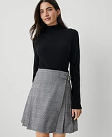 Ann Taylor Houndstooth Pleated Wrap Skirt Size 14 Night Sky Women's