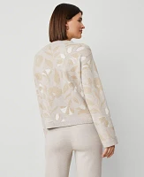 Ann Taylor Shimmer Floral-Trimmed Sweater Pale Sand Heather Women's