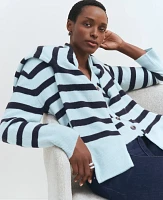 Ann Taylor Weekend Collection Striped V-Neck Cardigan Light Blue Multi Women's