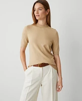 Ann Taylor Petite Essential Button Mock Neck Sweater T-Shirt Women's