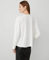 Ann Taylor Mixed Media Bib Front Top Winter White Women's