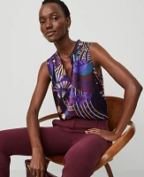 Ann Taylor Botanical Keyhole Popover Top Plum Burst Women's