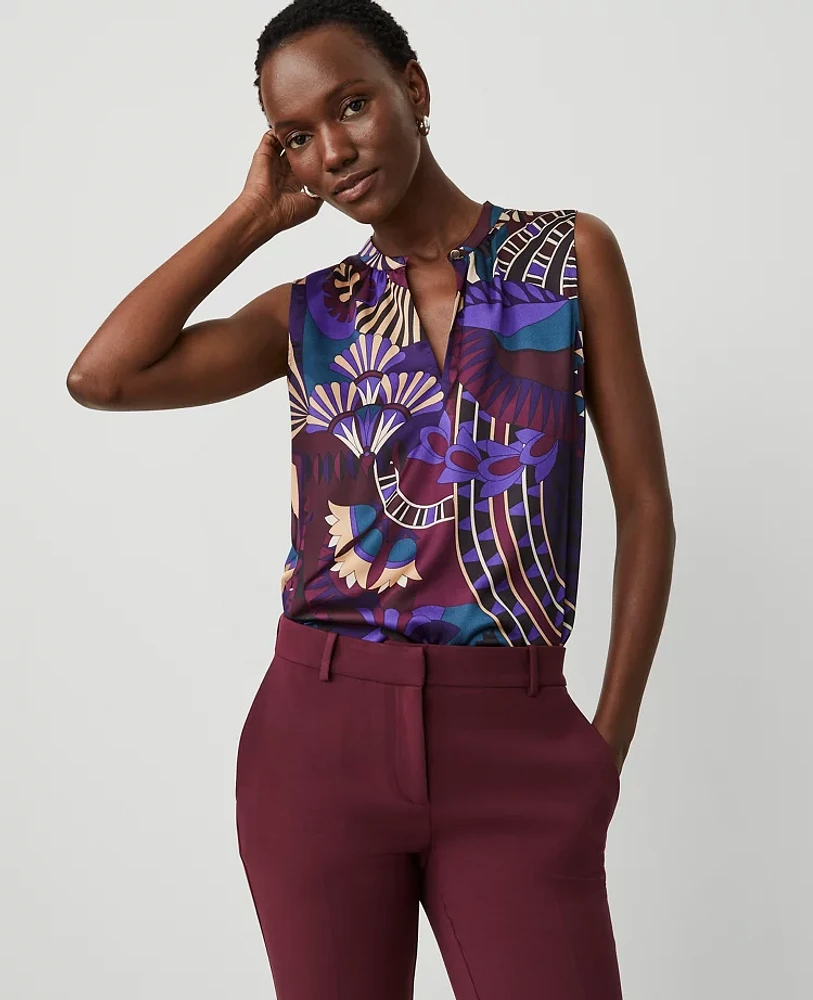 Ann Taylor Botanical Keyhole Popover Top Plum Burst Women's