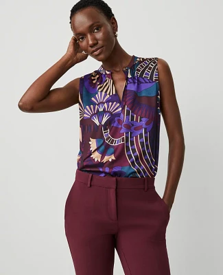 Ann Taylor Botanical Keyhole Popover Top Plum Burst Women's