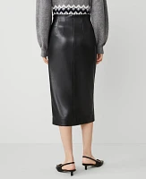 Ann Taylor Faux Leather Button Front Pencil Skirt Black Women's