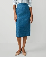 Ann Taylor Tweed Midi Column Skirt Size 4 Balmy Blue Women's