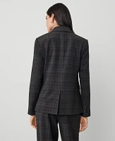 Ann Taylor The Notched One-Button Blazer Plaid Grey Women's