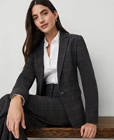 Ann Taylor The Notched One-Button Blazer Plaid Grey Women's