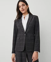 Ann Taylor The Notched One-Button Blazer Plaid Grey Women's