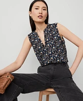 Ann Taylor Floral Keyhole Popover Top Black B Women's