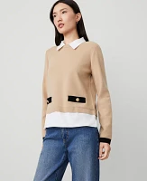 Ann Taylor Collared Mixed Media Sweater Baguette Women's