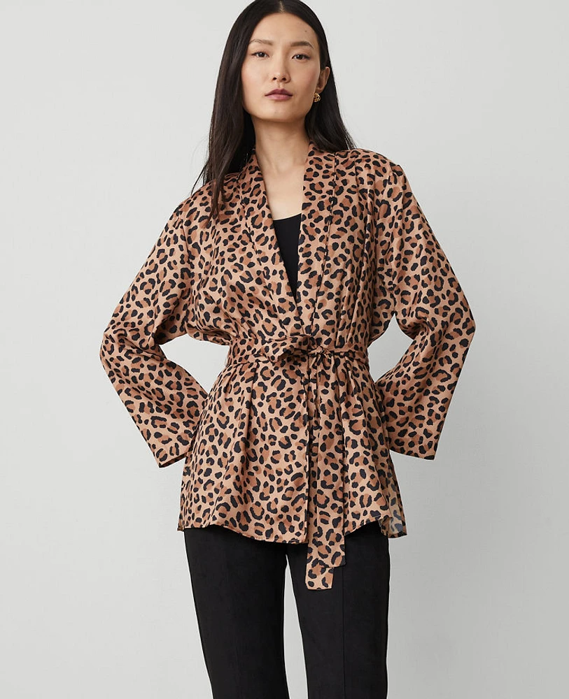 Ann Taylor Animal Print Belted Kimono Tan Women's