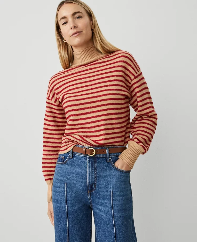 Ann Taylor Weekend Collection Turtleneck Stripe Drop Shoulder Sweater Iconic Red Women's