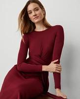 Ann Taylor Petite Belted Flare Midi Dress Rich Mulberry Women's