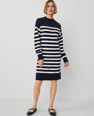 Ann Taylor Striped Sweater Dress Navy/White Women's