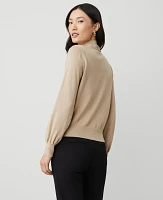 Ann Taylor Lurex Tie Neck Puff Sleeve Sweater Gold Neutral Women's