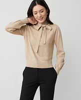 Ann Taylor Lurex Tie Neck Puff Sleeve Sweater Gold Neutral Women's