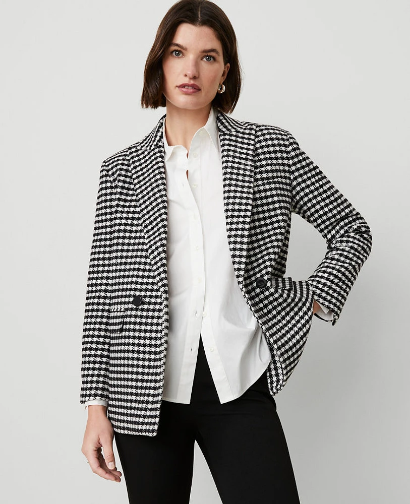 Ann Taylor The Checked Relaxed Double Breasted Blazer Black Women's