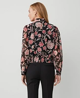 Ann Taylor Floral Shirred Banded Hem Popover Top Black Women's