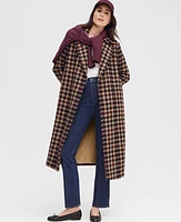 Ann Taylor Petite Plaid Long Double Breasted Coat Perfect Camel Women's