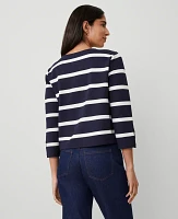 Ann Taylor Striped Ponte 3/4-Sleeve Top Night Sky Women's