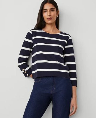 Ann Taylor Striped Ponte 3/4-Sleeve Top Night Sky Women's