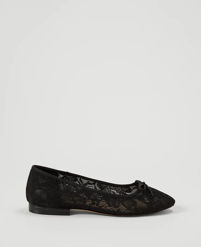 Ann Taylor Lace Ballet Flat Size 9 1/2 Black Women's