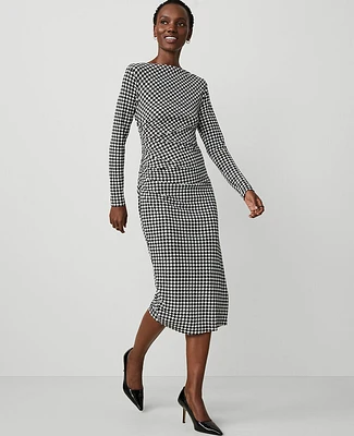 Ann Taylor Petite Houndstooth Gathered Waist Column Sheath Dress Size 2XS Black Women's