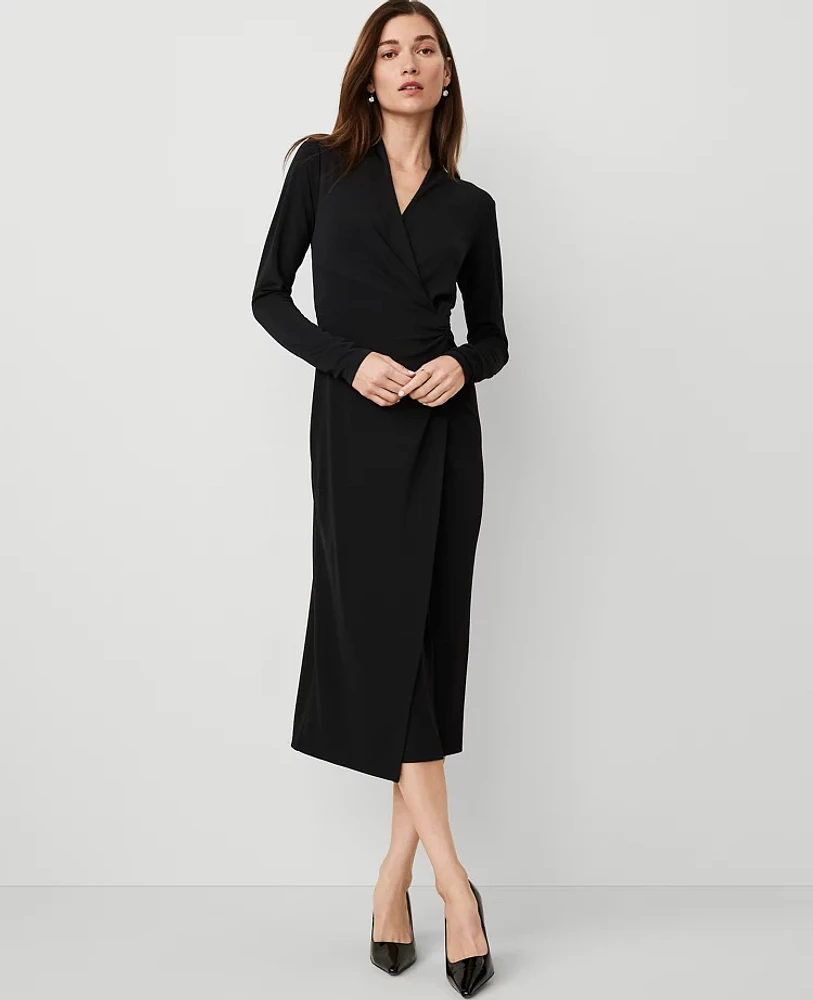 Ann Taylor Petite Twist Waist Midi Dress Black Women's