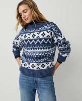 Ann Taylor Petite Relaxed Fair Isle Sweater Precious Sapphire Women's