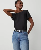 Ann Taylor Mixed Media Crew Neck T-Shirt Black Women's