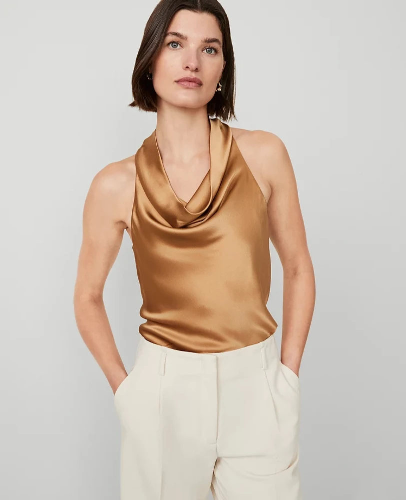 Ann Taylor Studio Collection Silk Cowl Neck Halter Top Women's