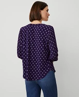 Ann Taylor Petite Mixed Media Chain Link Print Pleat Front Top Midnight Mulberry Women's