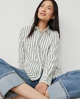 Ann Taylor Stripe Relaxed Perfect Shirt Green/White Women's