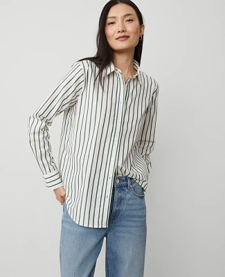 Ann Taylor Stripe Relaxed Perfect Shirt Green/White Women's