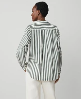 Ann Taylor Striped Oversized Pocket Shirt Topiary Green Women's