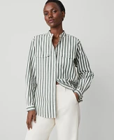 Ann Taylor Striped Oversized Pocket Shirt Topiary Green Women's