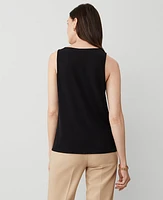 Ann Taylor Mixed Media V-Neck Shell Top Black Women's