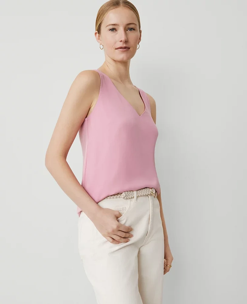 Ann Taylor Mixed Media V-Neck Shell Top Women's
