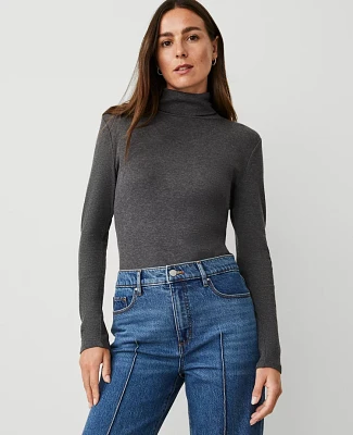 Ann Taylor Petite Turtleneck Top Heathered Onyx Women's