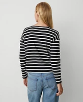 Ann Taylor AT Weekend Relaxed Sleeve Crew Neck Top Black-Winter White Women's