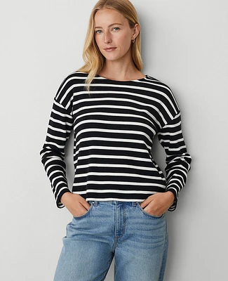 Ann Taylor AT Weekend Relaxed Sleeve Crew Neck Top Black-Winter White Women's