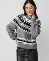 Ann Taylor Fair Isle Raglan Sweater Medium Heather Grey Women's