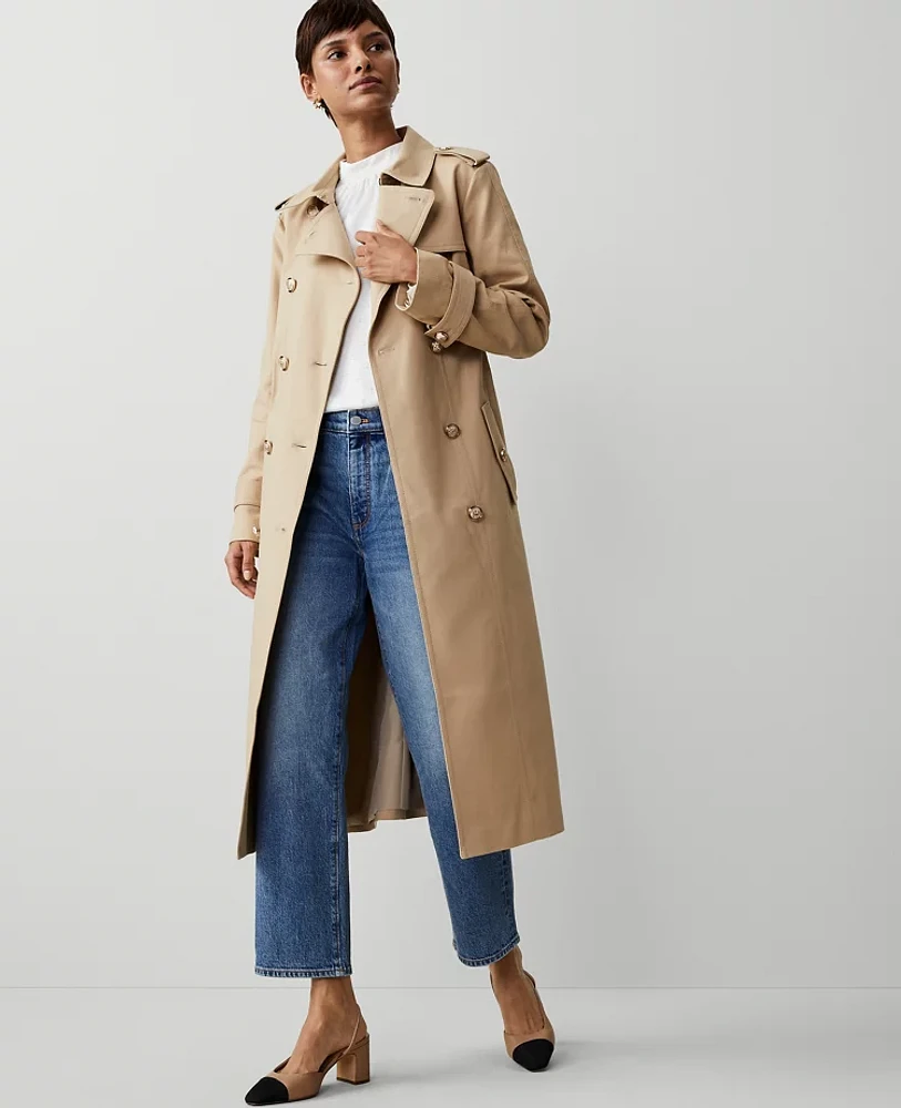 Ann Taylor Petite Long Fitted Trench Coat Baguette Women's