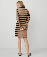 Ann Taylor Petite Stripe Mock Neck Shift Dress Warm Sand Heather Women's