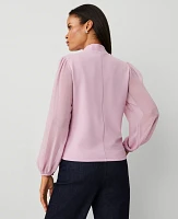 Ann Taylor Mock Neck Chiffon Sleeve Top Women's