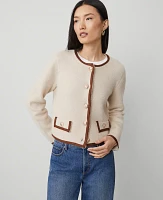 Ann Taylor Petite Suede Trim Sweater Jacket Sand Shell Top Women's