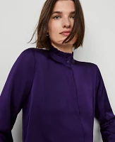 Ann Taylor Petite Ruffle Neck Blouse Midnight Mulberry Women's